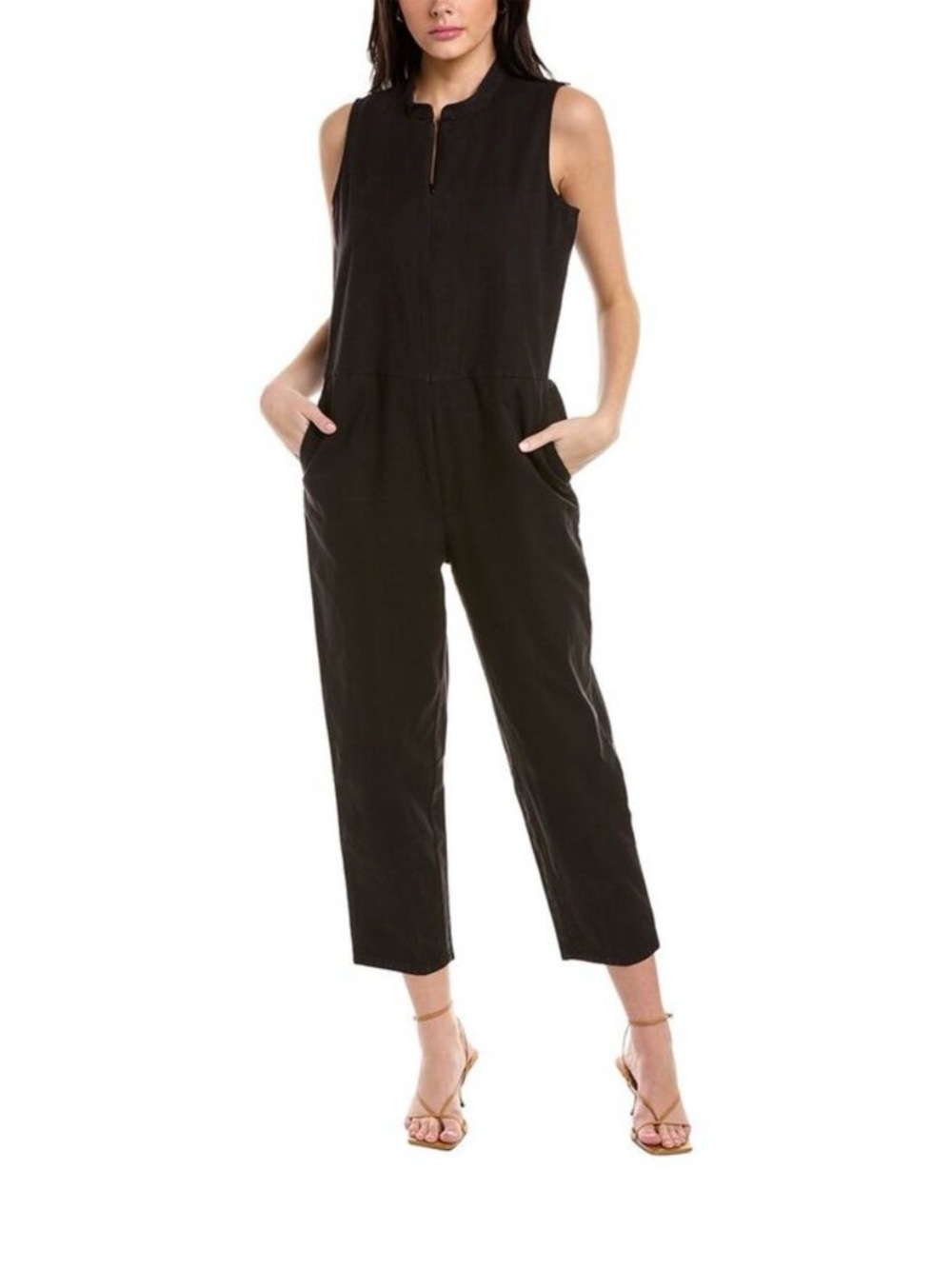 Eileen Fisher Womens Ankle Jumpsuit, Pockets Collar Front Zip Black | M | EUC